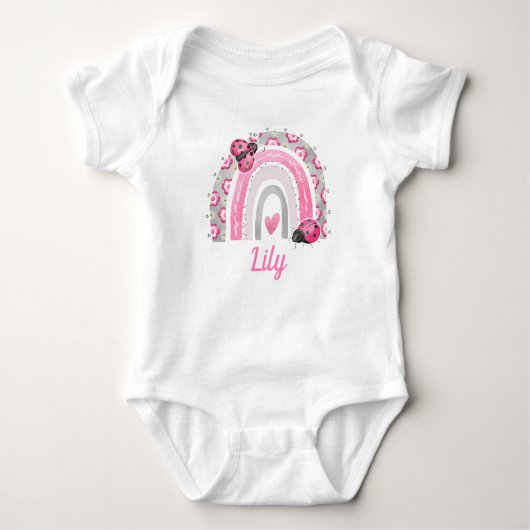 Boho Pastel Roze Regenboog met Ladybug Romper (Voorkant)