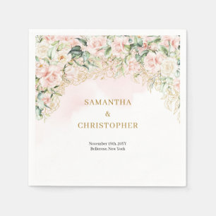 Boho pastel roze rozen eucalyptus gouden bruiloft servet
