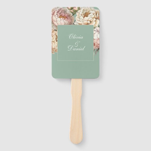 Boho Pastel Sage & Blush Pioenrozen Trouwprogramma Handwaaier (Voorkant)
