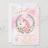 Boho Pastel Unicorn Invitation de fête d'anniversa (Devant)