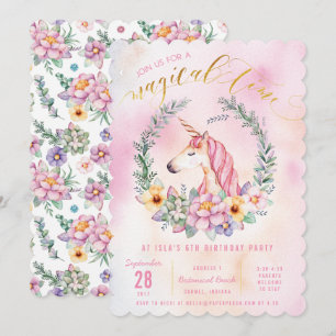 Boho Pastel Unicorn Invitation de fête d'anniversa