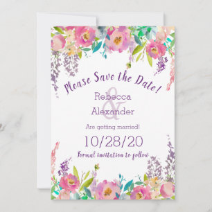 Boho Pastel Water Color Floral Save the Date