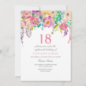 Boho Pastel Waterverf Flowers 18th Birthday Party Kaart (Voorkant)