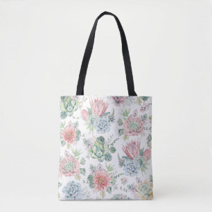 Boho Pastel Waterverf Succulenten Bloemenpatroon Draagtas