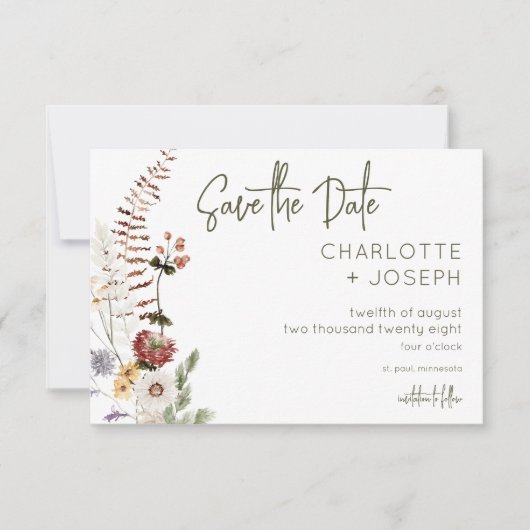 Boho Pastel Wildbloemen Modern Bloemen Bruiloft Save The Date (Voorkant)
