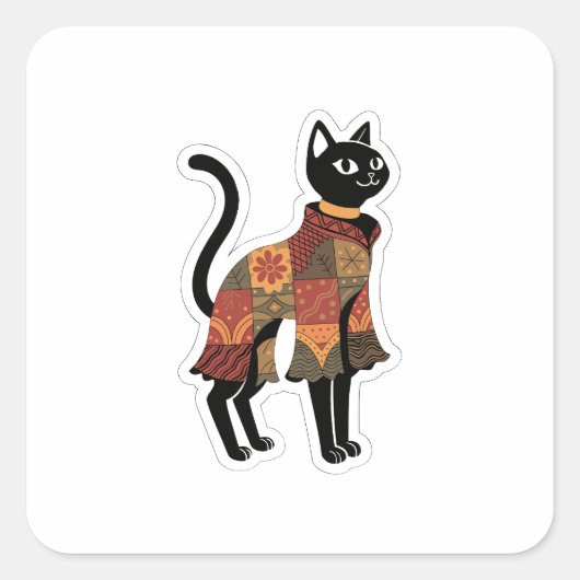 Boho Patchwork Kat Folk Art Sticker (Voorkant)