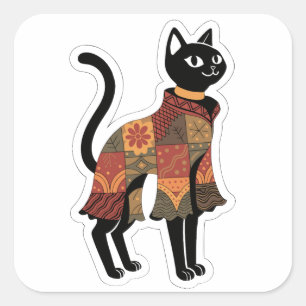 Boho Patchwork Kat Volkskunst Sticker