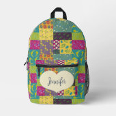 Boho Patchwork Quilt en hartvorm gepersonaliseerd Bedrukte Rugzak (Voorkant)