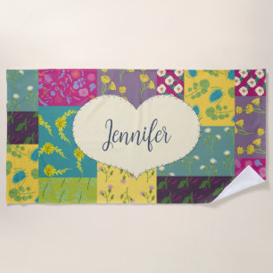 Boho Patchwork Quilt en hartvorm gepersonaliseerd Strandlaken