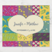 Boho Patchwork Quilt en Heart Shape Bruiloft Sparkling Wijnetiket (Enkel label)