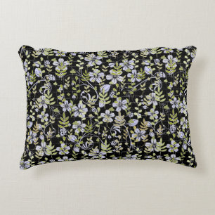 Boho patroon 02.w Bloemen op Zwart BG Accent Kussen