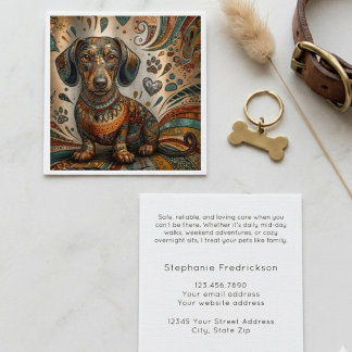 Boho Patroon Dachshund Hond Oppas Vierkant Vierkante Visitekaartje