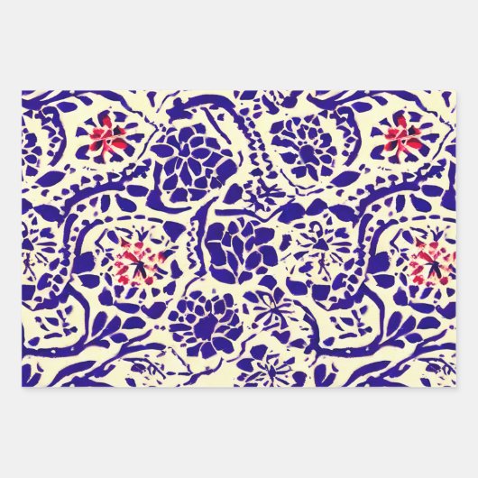 Boho Pattern Blue en Red Planner Inpakpapier Vel (Voorkant)