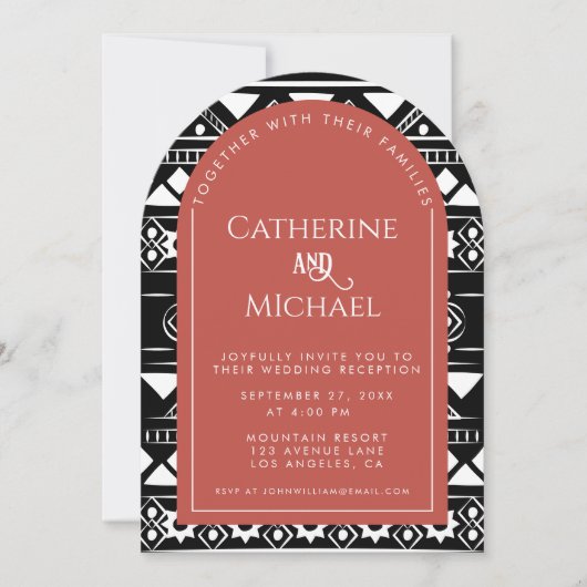 Boho Pattern Foto Arch Coral Wedding Reception Kaart (Voorkant)