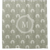 Boho Pattern Sage Green Monogrammed Shower Curtain Douchegordijn (Voorkant)