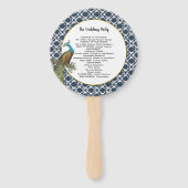 Boho Pauw Grau Teal Goud Trouwprogramma Handwaaier (Achterkant)