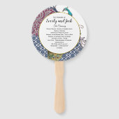 Boho Pauw Grau Teal Goud Trouwprogramma Handwaaier (Voorkant)