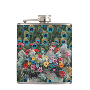 Boho Pauwveren En Wilde Bloemen Heupfles