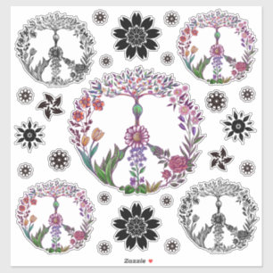 Boho Peace Sign Elegant Girly Cute Floral Sticker