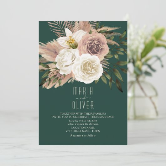 Boho Peach en het smaragdgroene huwelijk Kaart (Staand voorkant)