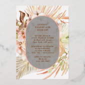 Boho Peach Floral Bouquet Baptism Foil Invitation (Verso)