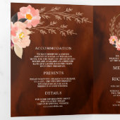 Boho Peach Floral Burnt Oranje Terracotta Wedding Drieluik Uitnodiging (Binnenzijde eerst)