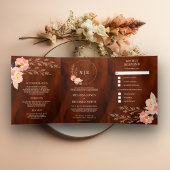 Boho Peach Floral Burnt Oranje Terracotta Wedding Drieluik Uitnodiging