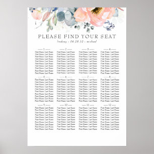 Boho Peach Floral Dusty Blue Wedding Seating Chart Poster