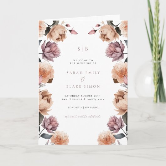 Boho Peach Floral Garden Wedding Programme plié (Devant)