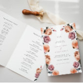 Boho Peach Floral Garden Wedding Programme plié