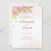 Boho Peach Floral Wedding Invitation Kaart (Voorkant)