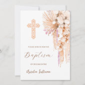 Boho Peach Lilac Baptême Invitation (Devant)