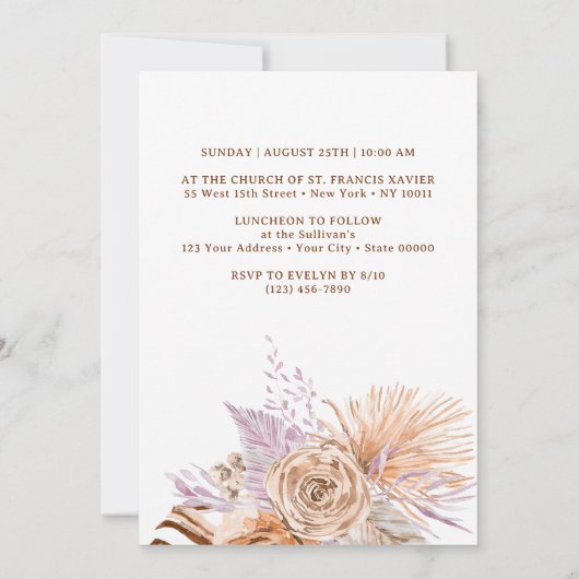 Boho Peach Lilac Baptême Invitation (Dos)
