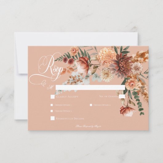 Boho Peach & Rust Bloemen Peach Blush Diner RSVP Kaartje (Voorkant)