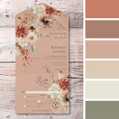 Boho Peach & Rust Bloemen & Veer Peach Geen diner All In One Uitnodiging