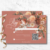 Boho Peach & Rust Bloemenroest QR Code RSVP Kaartje