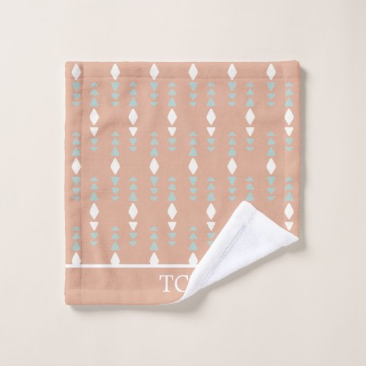 Boho Peach Sage Green White Triangles Abstract Geo Bad Handdoek (Wasdoekje)
