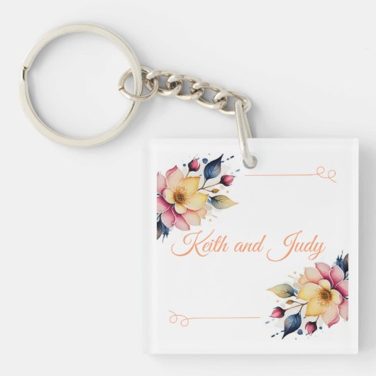 Boho Peachy Floral Sleutelhanger (Voorkant)