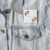 Boho Peachy Floral Vierkante Button 5,1 Cm (In situ)