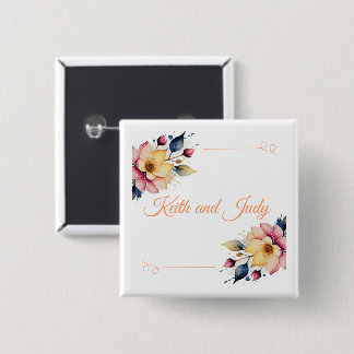 Boho Peachy Floral Vierkante Button 5,1 Cm