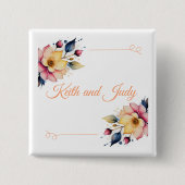 Boho Peachy Floral Vierkante Button 5,1 Cm (Voorkant)