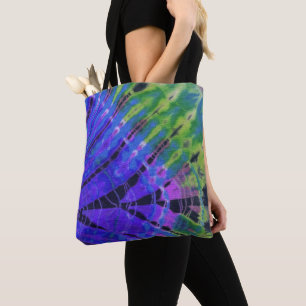 Boho Peacock Blue Green Abstract Batik Tie Dye Art Draagtas