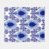 Boho Peacock Feather Jewel Tone-Blue Fleece Deken (Voorkant (Horizontaal))