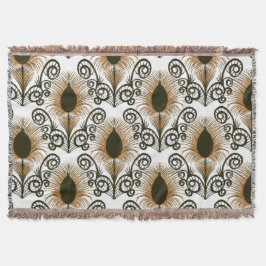 Boho Peacock Feather Jewel Tone-Golden Brown Deken