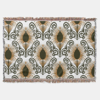 Boho Peacock Feather Jewel Tone-Golden Brown Deken