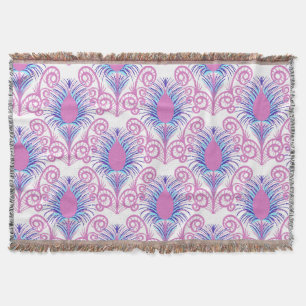 Boho Peacock Feather Jewel Tone-Neon Pink Deken