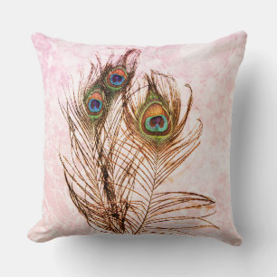 Boho Peacock Feathers Roze Sinaasappel Mandala Zon Kussen