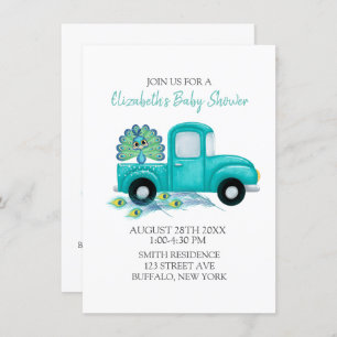 Boho Peacock Feathers  Truck Baby shower Kaart