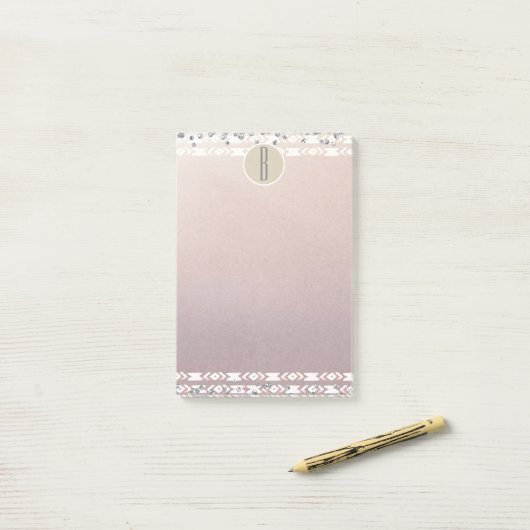 Boho Pearl Shimmer Glam Kraft Rustiek Monogram Post-it® Notes (Op bureau)