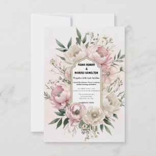 Boho Peonies Blush & Ivoor Bloemen Huwelijk Save The Date